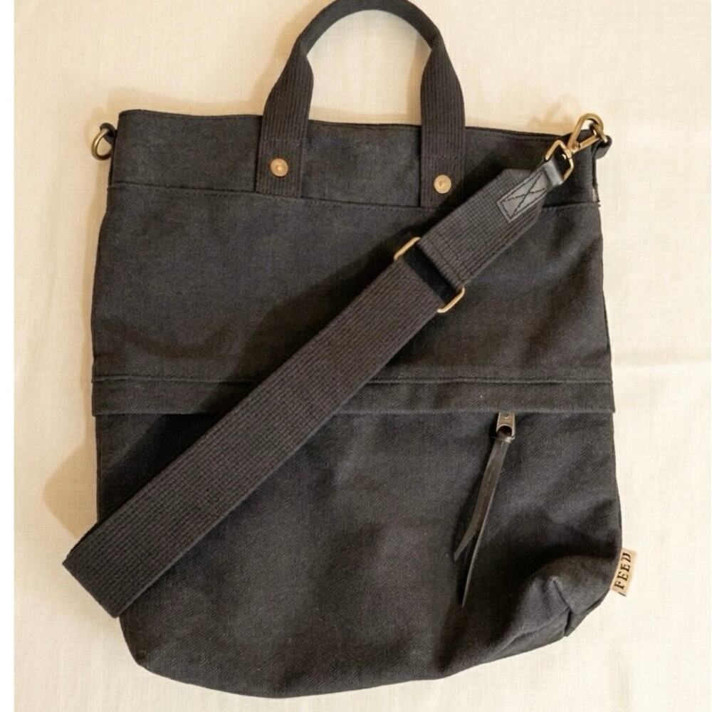 FEED Projects Canvas Crossbody Tote Bag Charcoal Black Utility Gorpcore granola